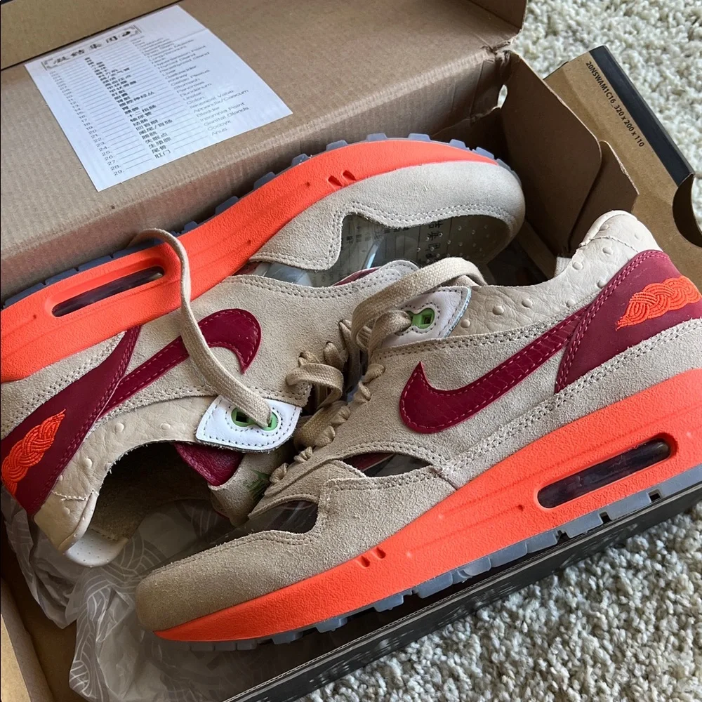 Nike x CLOT Air Max 1 Kiss of Death 2021 Tan Orange Sneakers - Picture 7 of 14